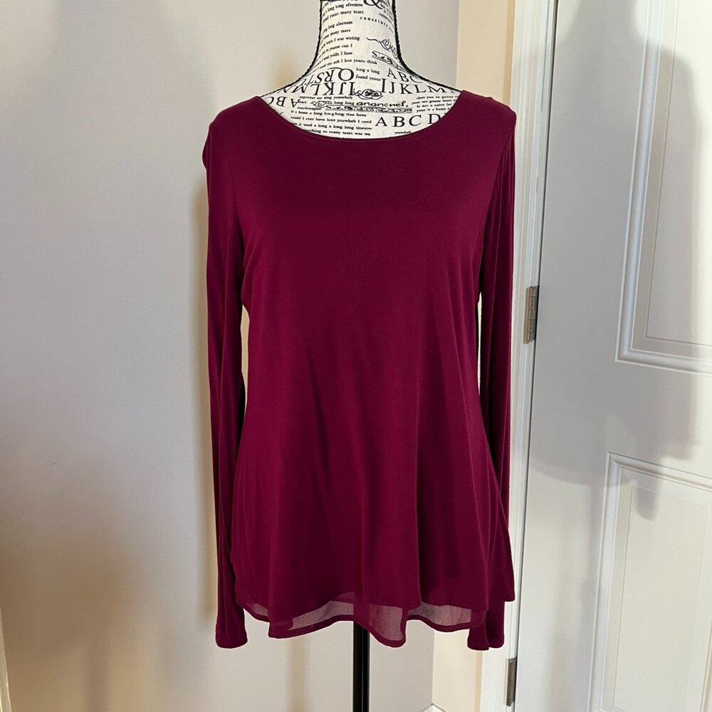 Cynthia Rowley Burgundy Blouse, Sheer Layered Back, Size S